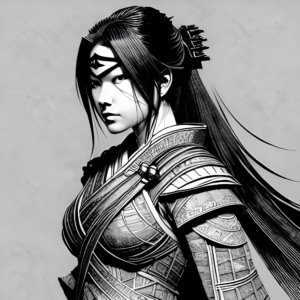 female samurai pen and ink art