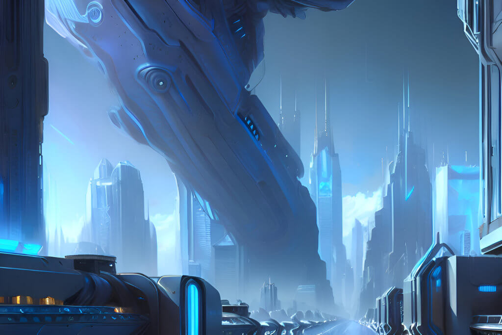 Alien blue city landscape